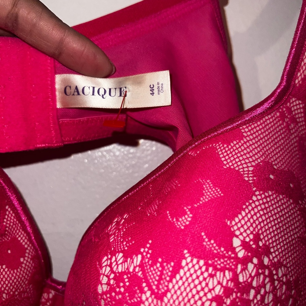 Cacique Pink Lace Bra Balconette Molded Size 44C - Picture 3 of 5